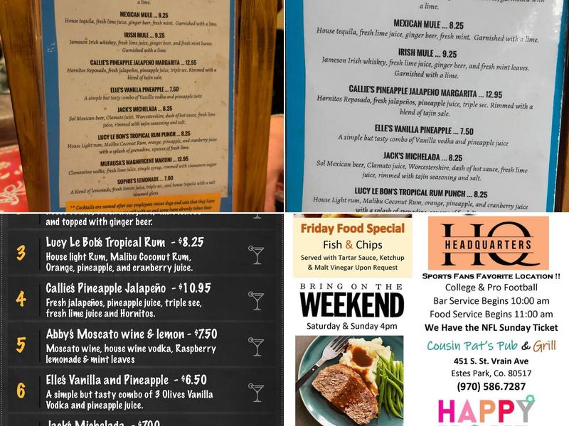 Cousin Pat's Pub & Grill Menu