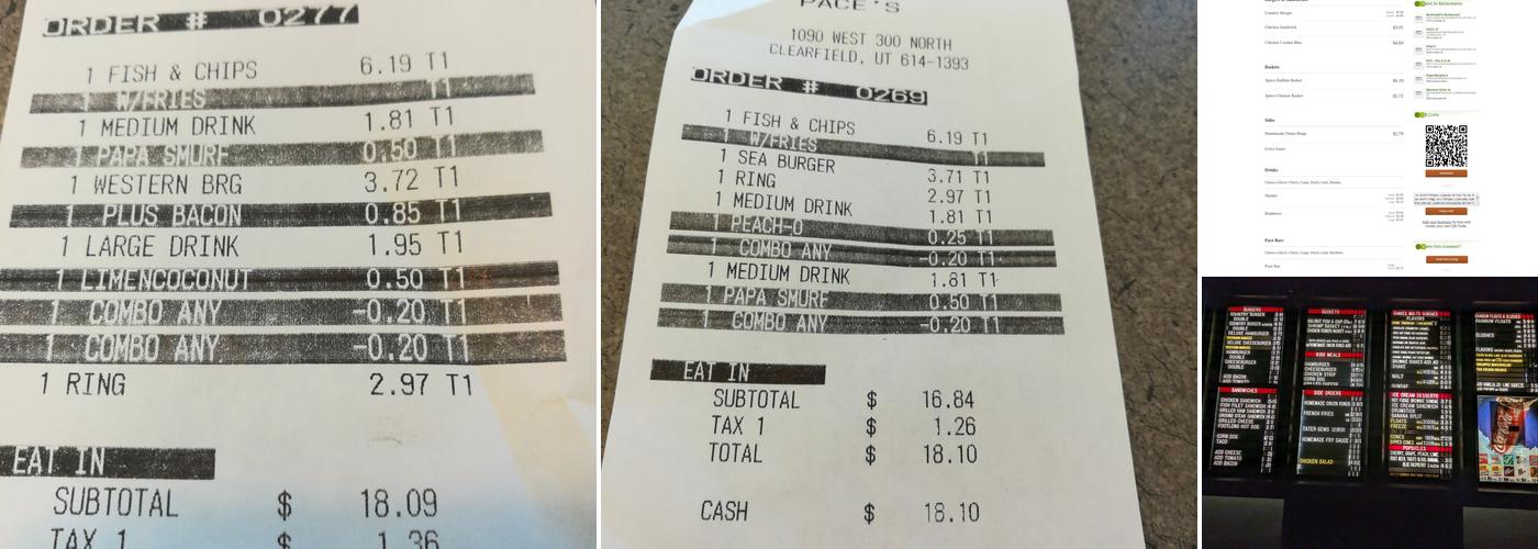 Pace's Drive In Menu