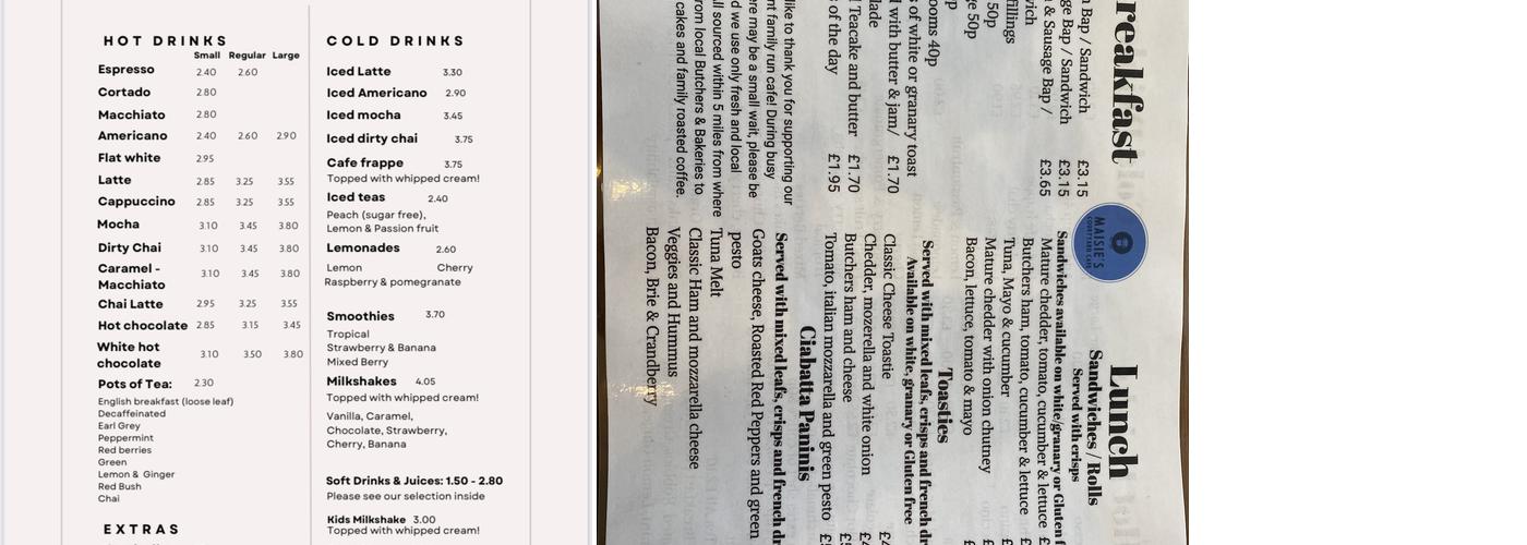 Maisie's Courtyard Cafe Menu