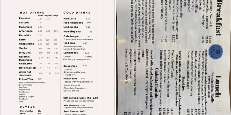 Maisie's Courtyard Cafe Menu