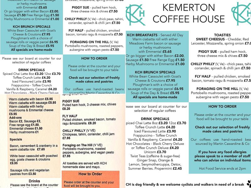 Kemerton Coffee House Menu