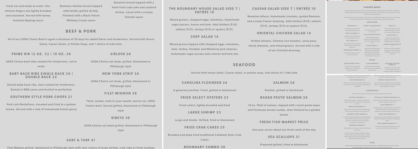 The Boundary House Restaurant Menu