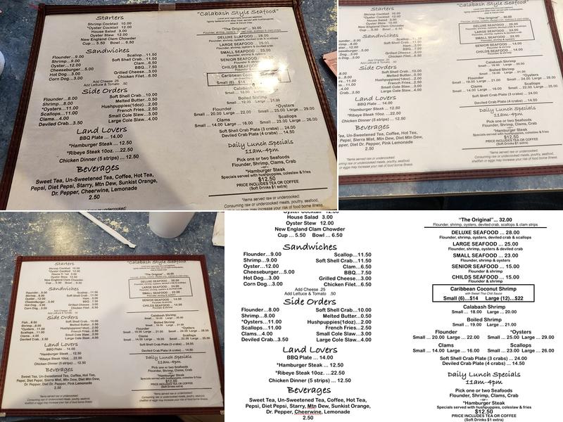 Calabash Seafood Hut Menu