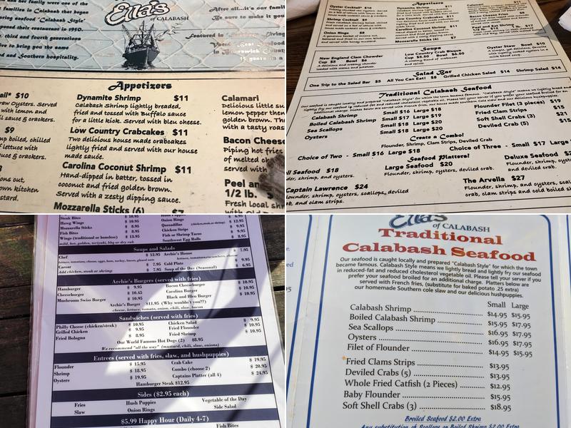 Ella's of Calabash Menu