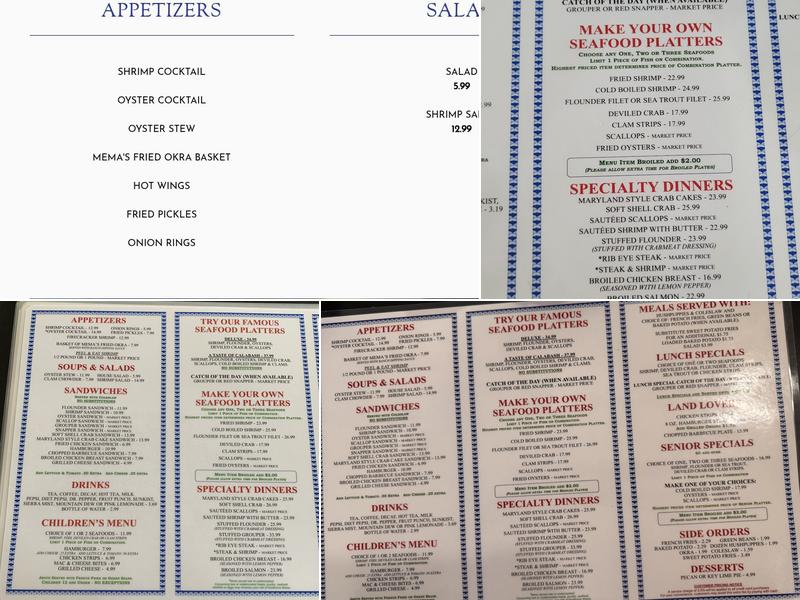 Captain Nance's Seafood Menu