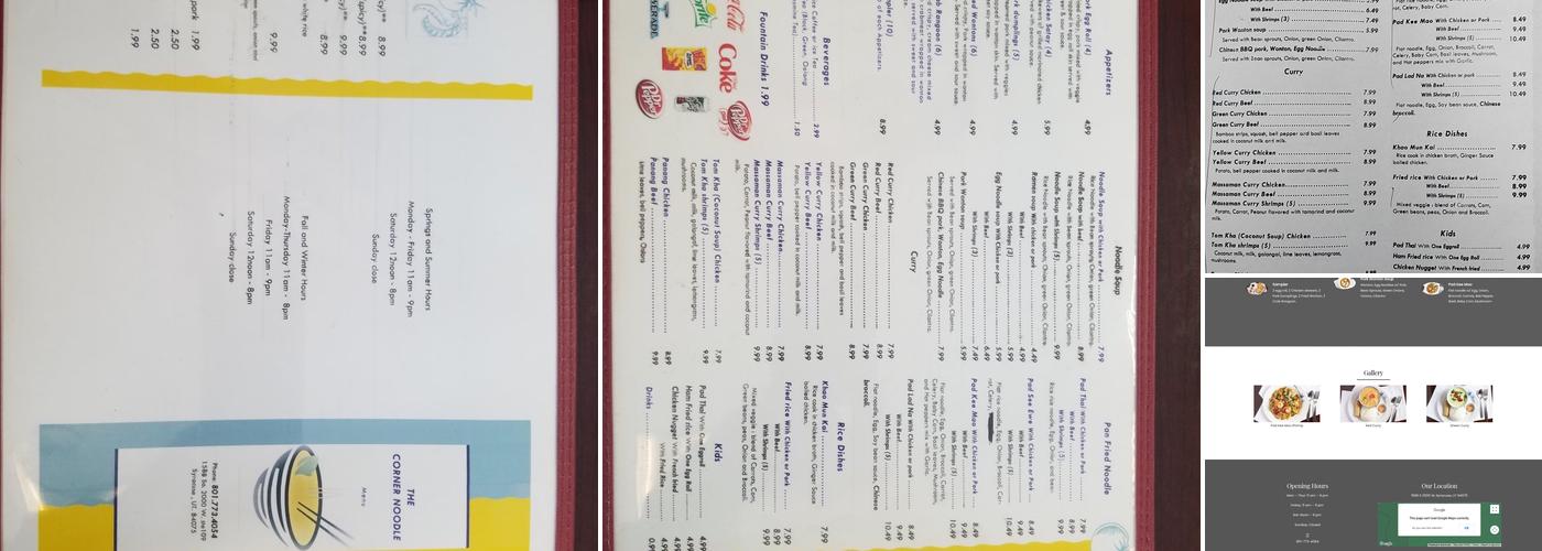 The Corner Noodle Menu