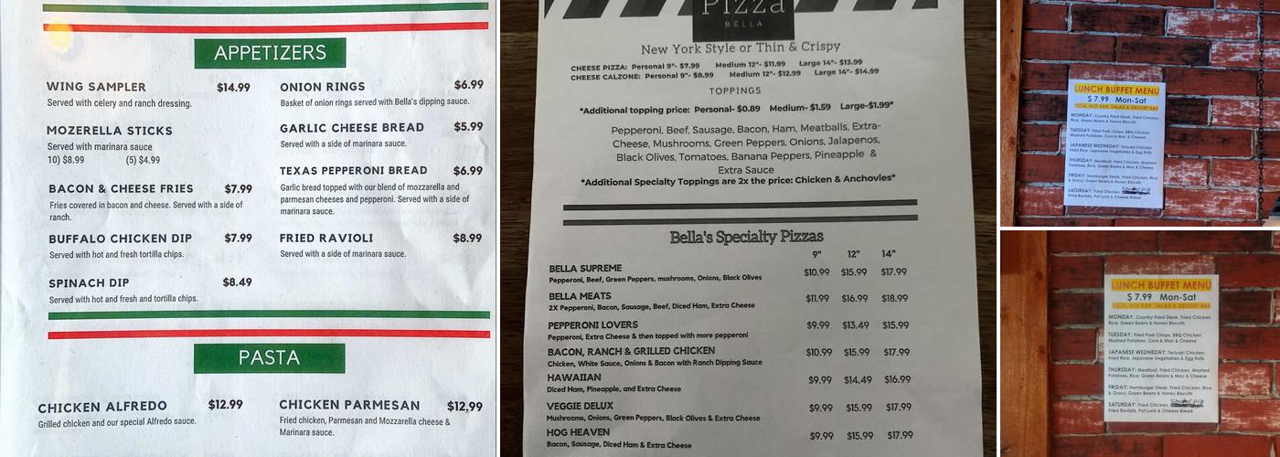 Pizza Bella Menu