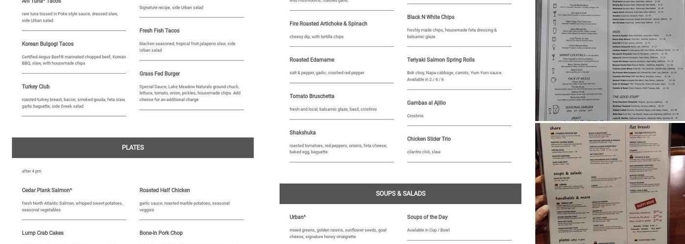 Urban on Plant Kitchen & Bar Menu