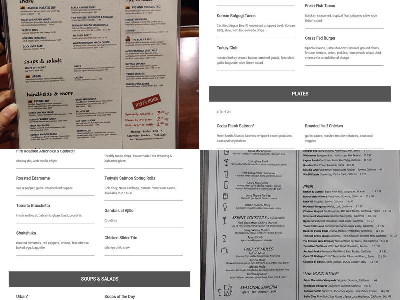 Urban on Plant Kitchen & Bar Menu