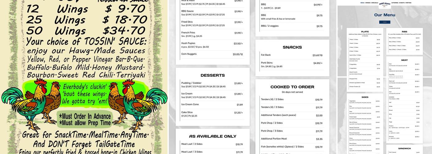 Hawg Heaven Barbeque Menu