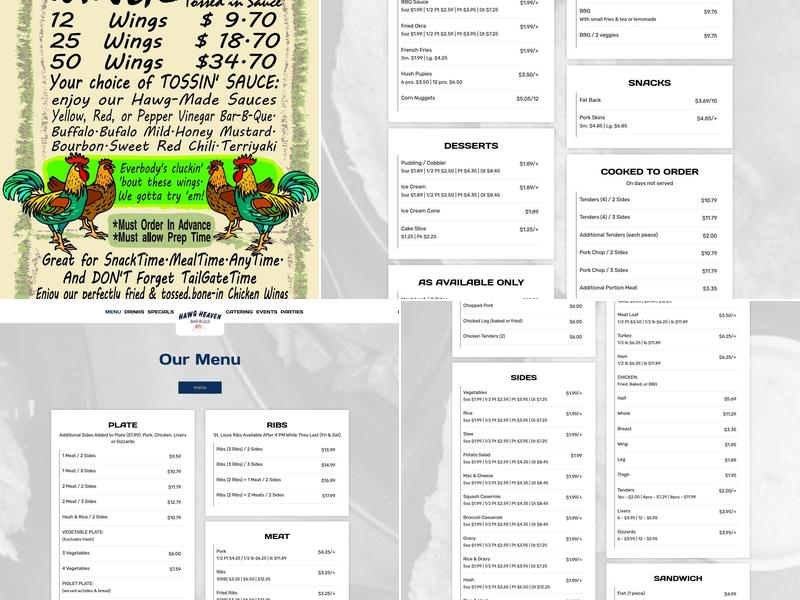 Hawg Heaven Barbeque Menu