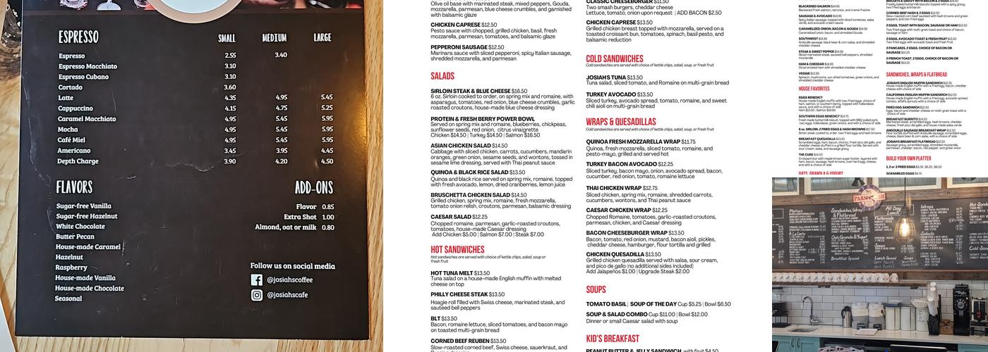 Josiah’s Coffeehouse & Café Menu