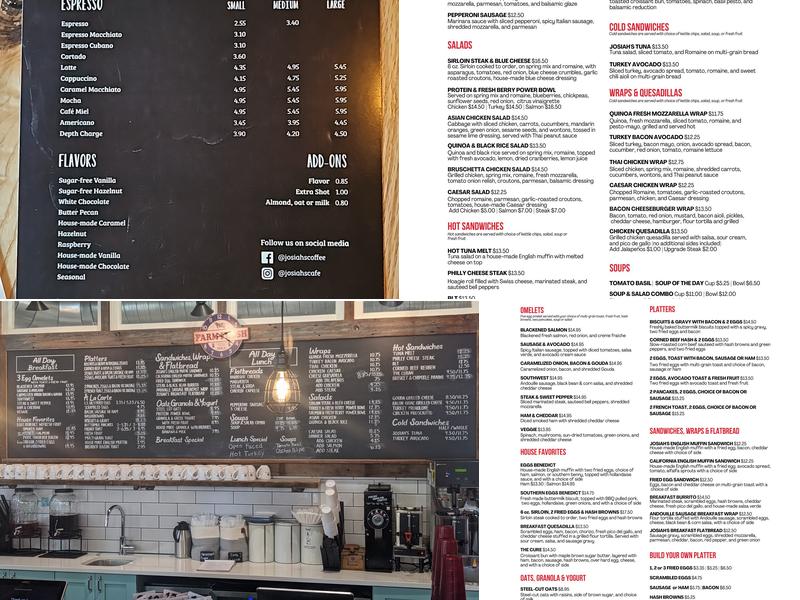 Josiah’s Coffeehouse & Café Menu