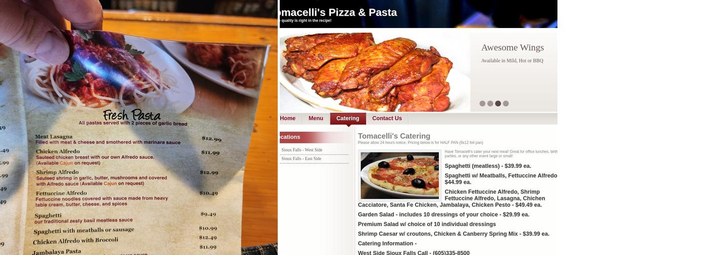 Tomacelli's Pizza & Pasta Menu