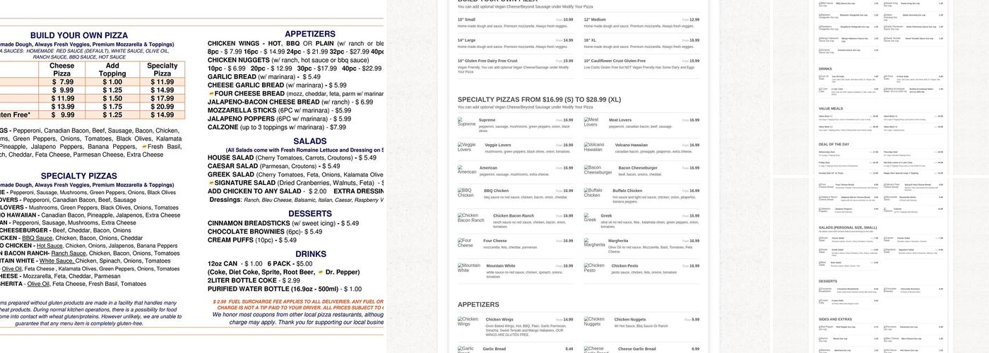 Pizza One Avon Menu