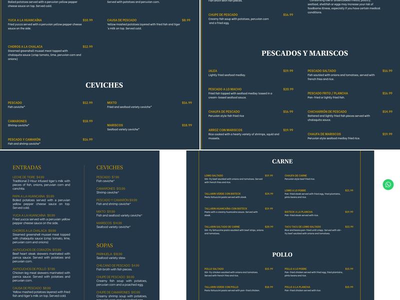 Totoritas Peruvian Restaurant Menu