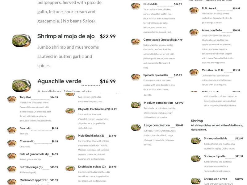 CASA SANCHEZ MEXICAN RESTAURANT Menu