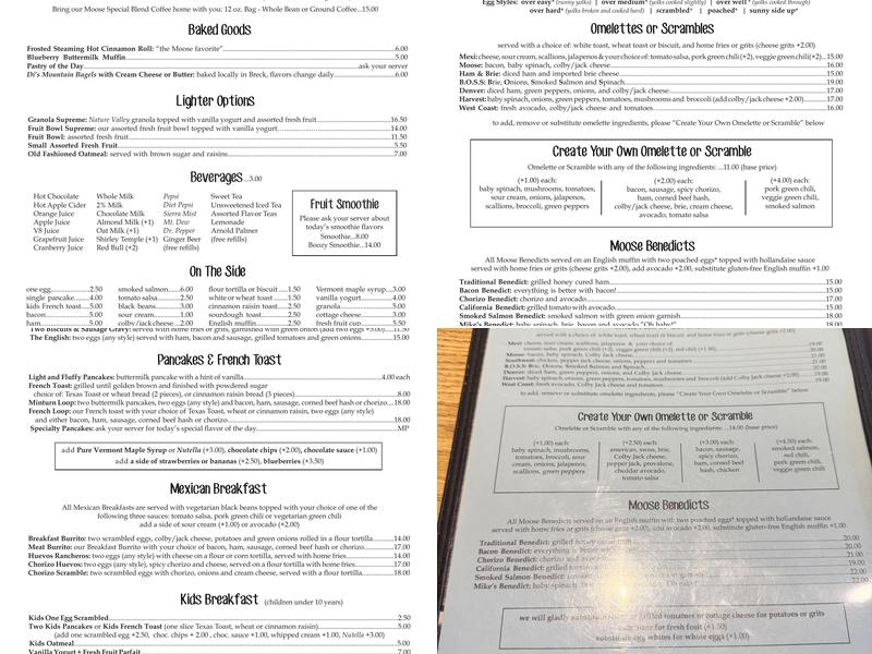 Blue Moose Restaurant Menu