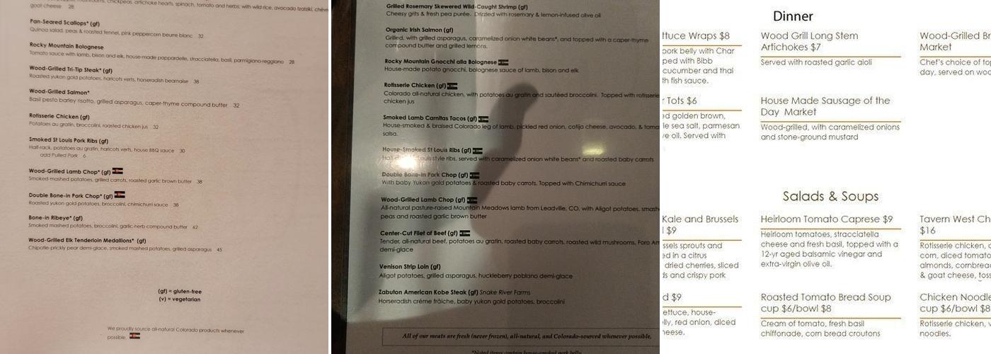 Tavern West Menu