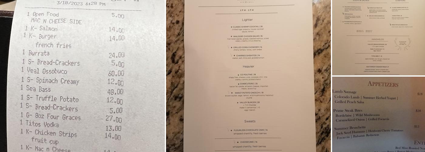 8100 Mountainside Bar & Grill Menu