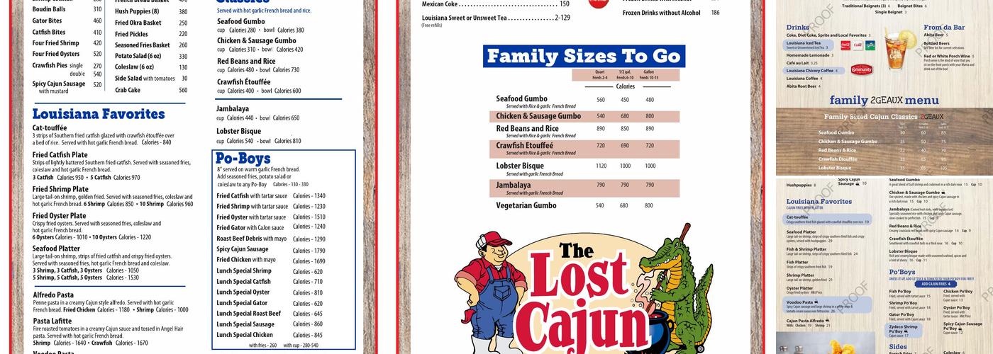 The Lost Cajun Menu