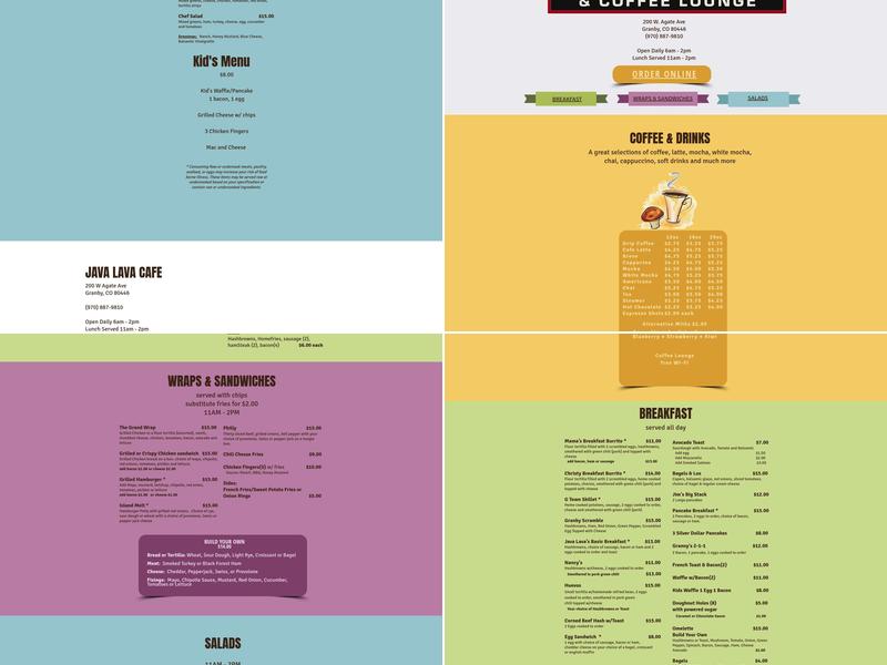 Java Lava Cafe Menu