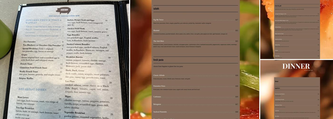Tally's Silver Spoon Menu
