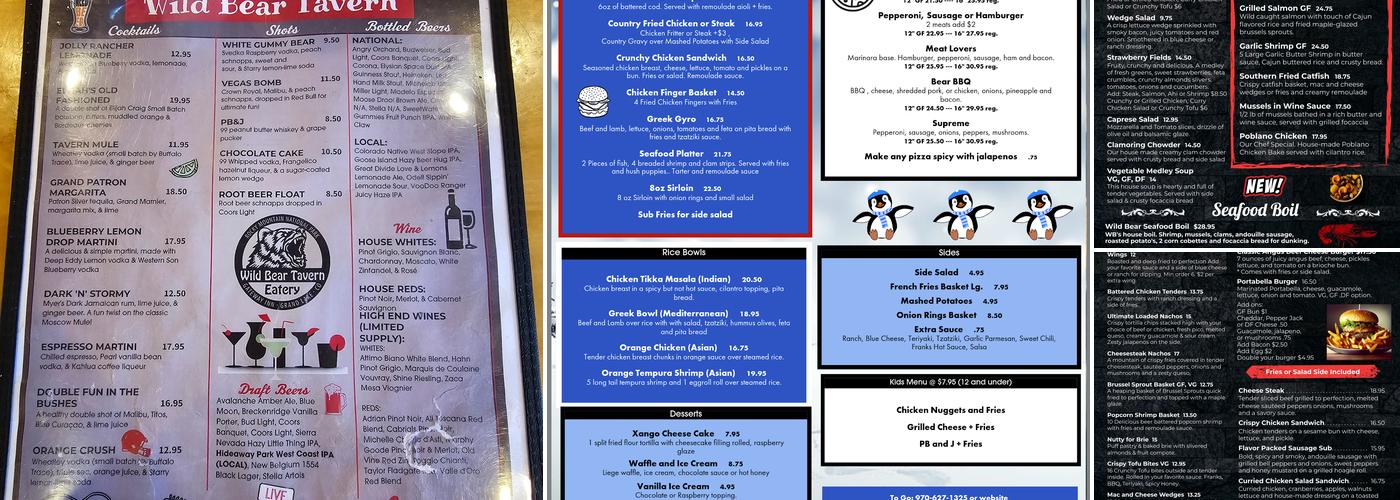 Wild Bear Tavern & Den Menu