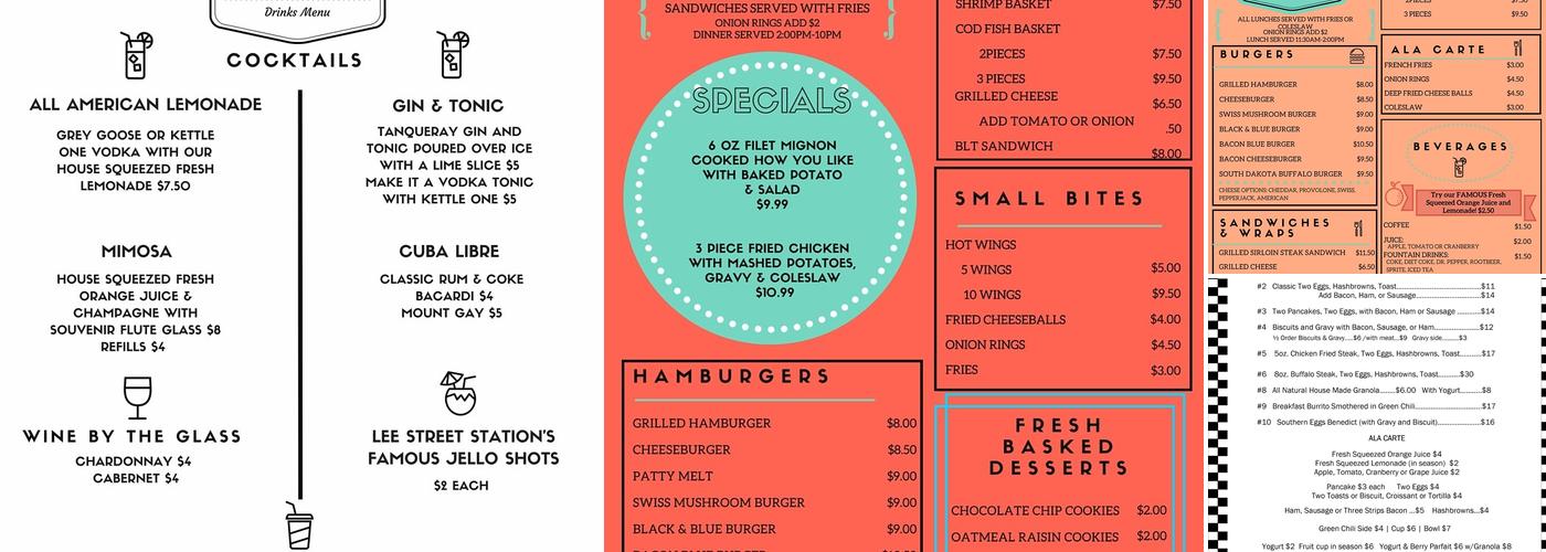 Lee Street Station Cafe Menu