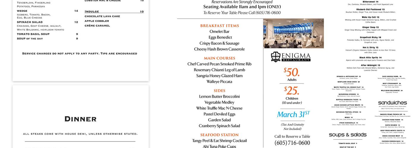 Enigma Restaurant Menu