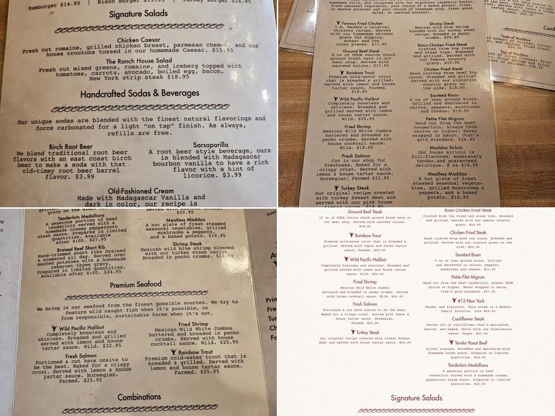 Maddox Ranch House Inc Menu