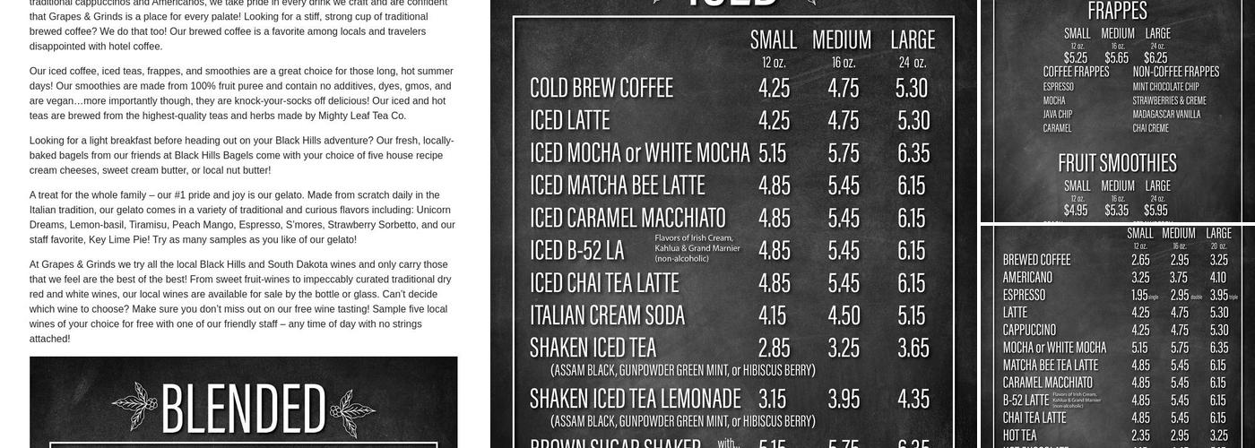 Grapes & Grinds Menu