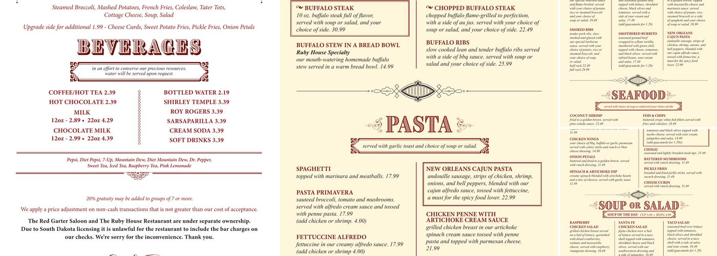 Ruby House Restaurant Menu