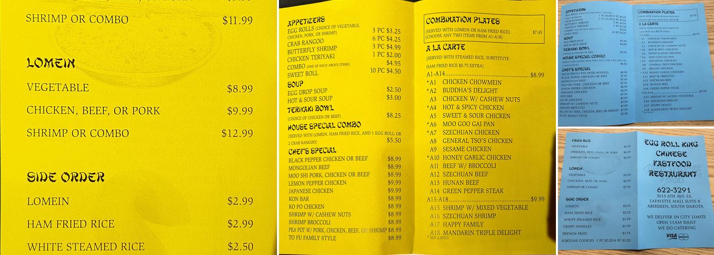 Eggroll King Menu