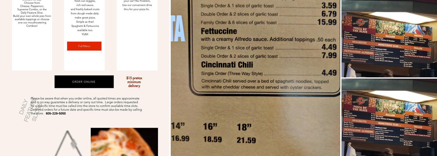 Thatzza Pizza Menu