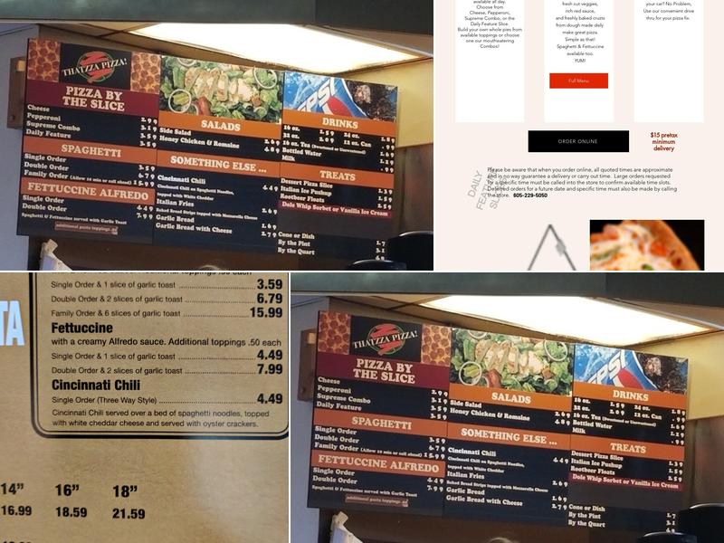 Thatzza Pizza Menu