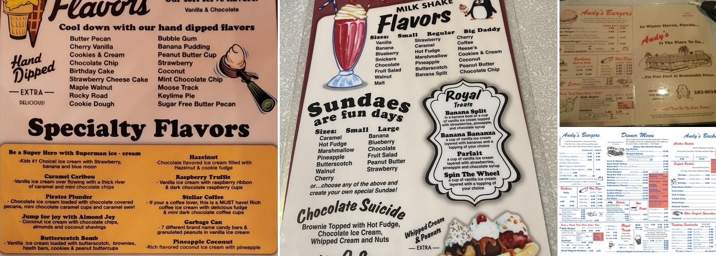 Andy's Igloo Menu