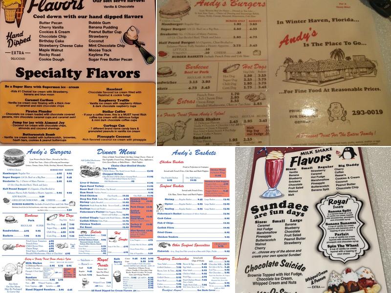 Andy's igloo Drive-In Restaurant Menu