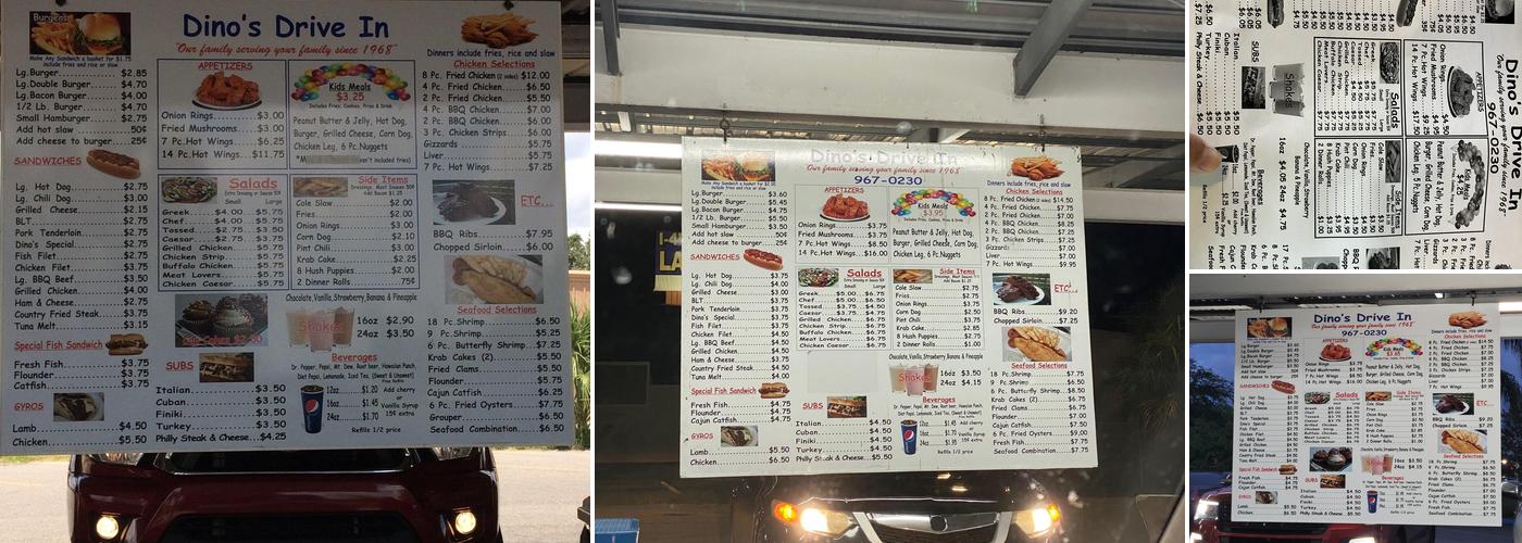 Dino's Drive-In Menu