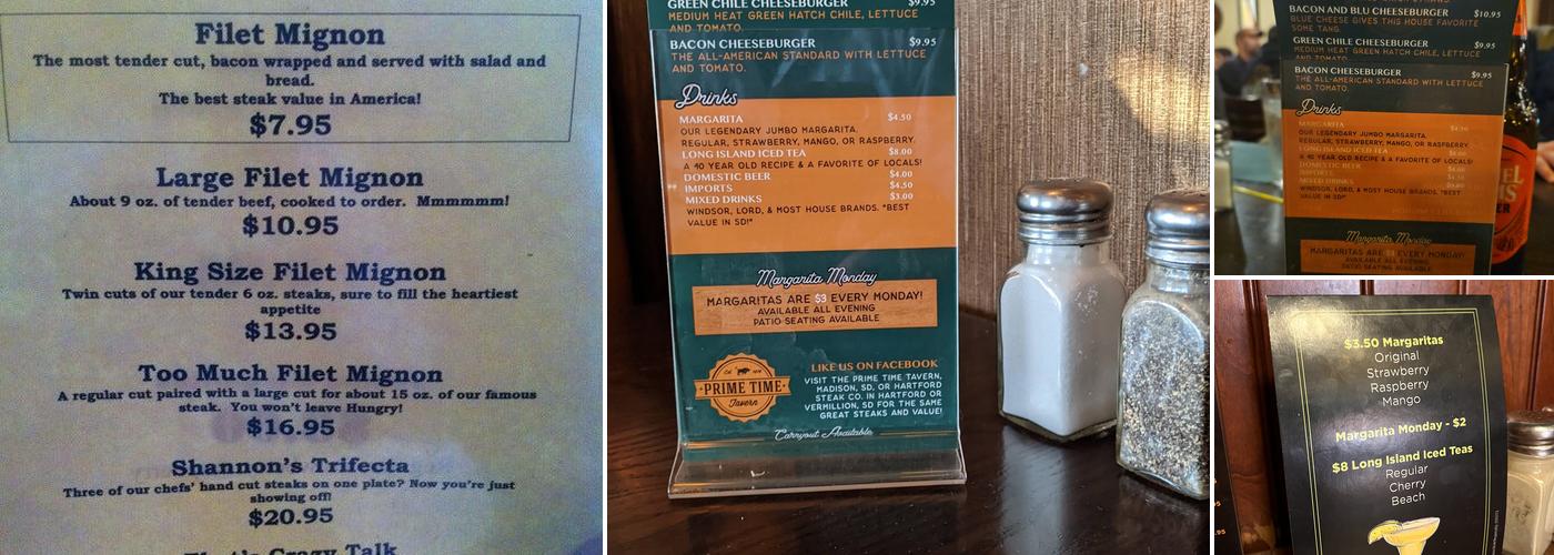 Prime Time Tavern Menu