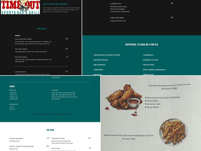 Big D's Time Out Sports Bar & Grill Menu