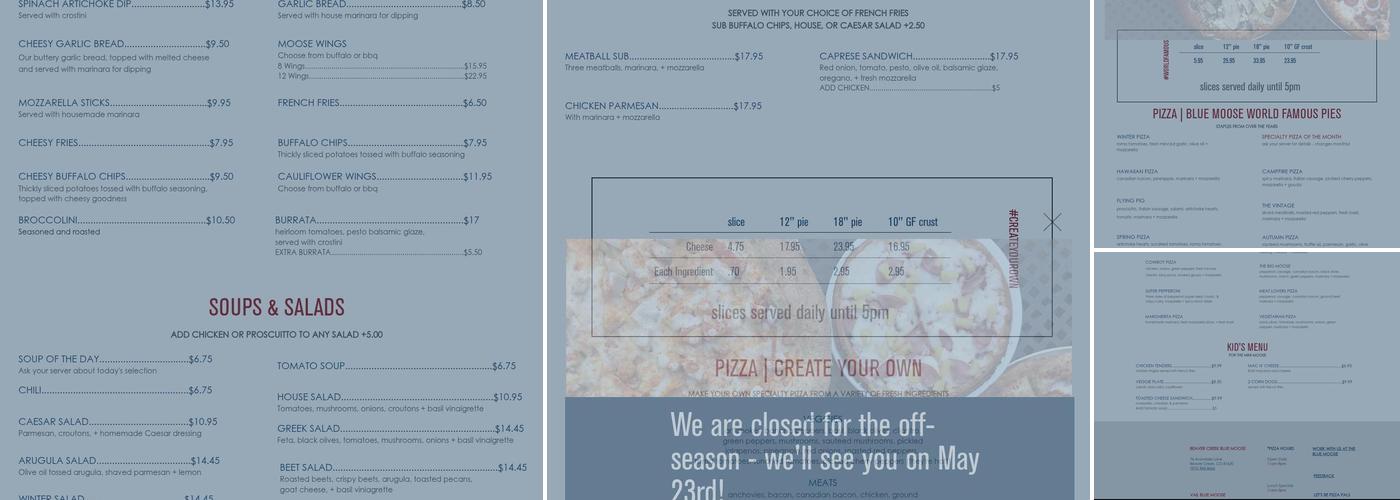 Blue Moose Pizza Beaver Creek Menu
