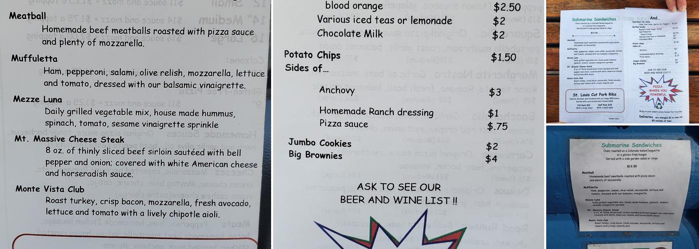 High Mountain Pies Menu