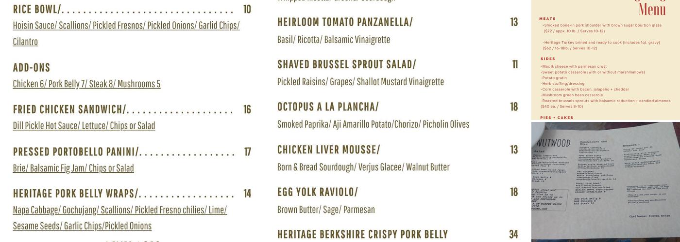Nutwood Menu