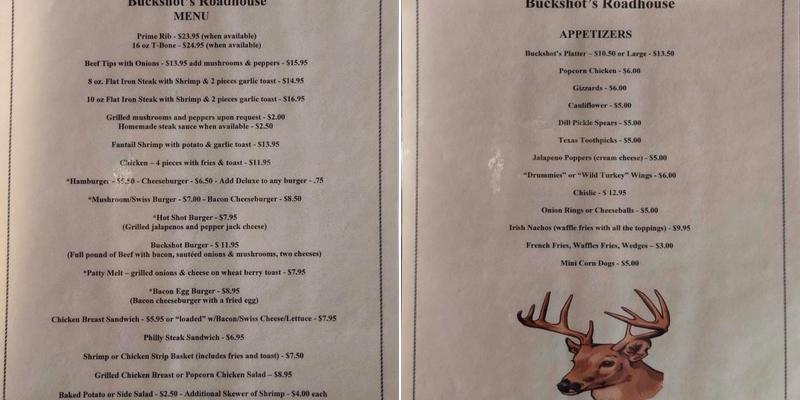 Buckshots Roadhouse Menu