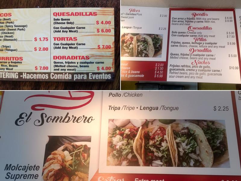 Tacos el Sombrero Menu