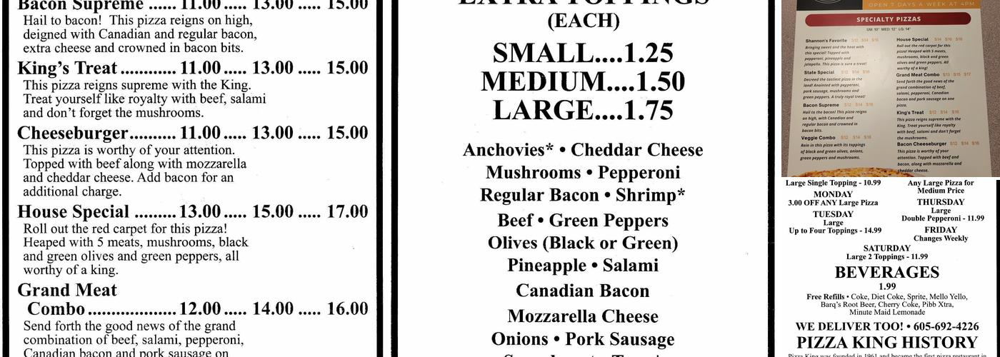 Pizza King Menu