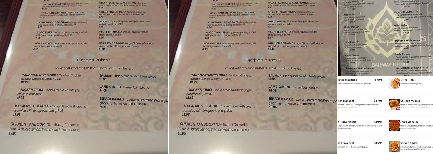 Awarded Gateway To India Longwood Menu