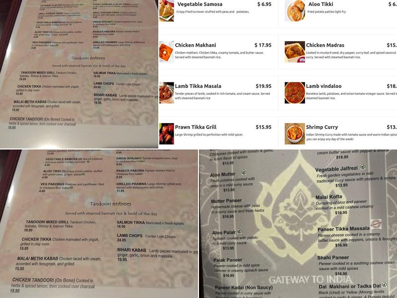 Awarded Gateway To India Longwood Menu