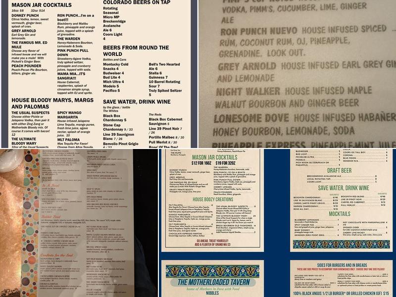 Motherloaded Tavern Menu